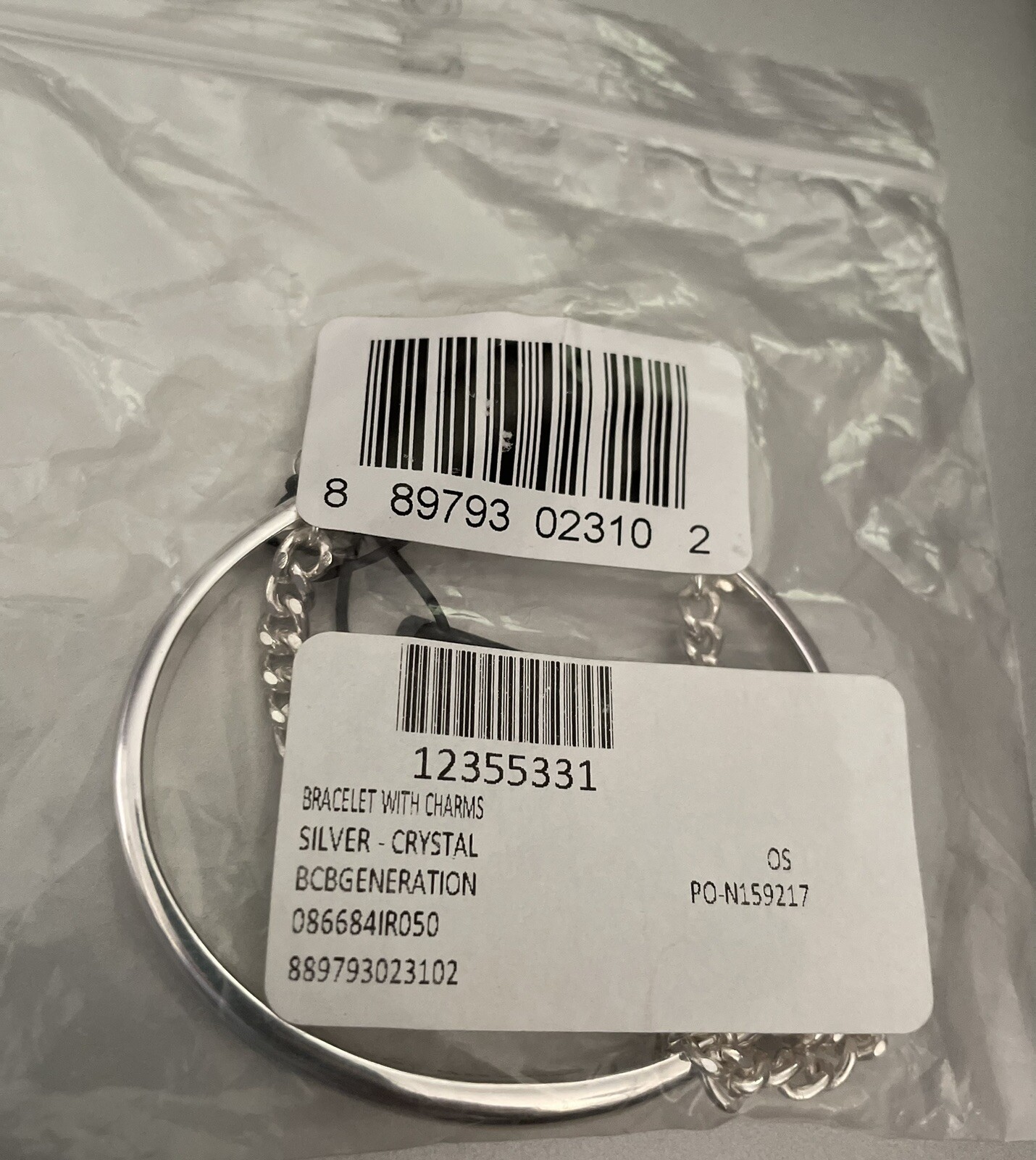 NEW!!! BCBGeneration Bracelet Silver Cuff Chain Charm LOVE Crystal Fashion NWT