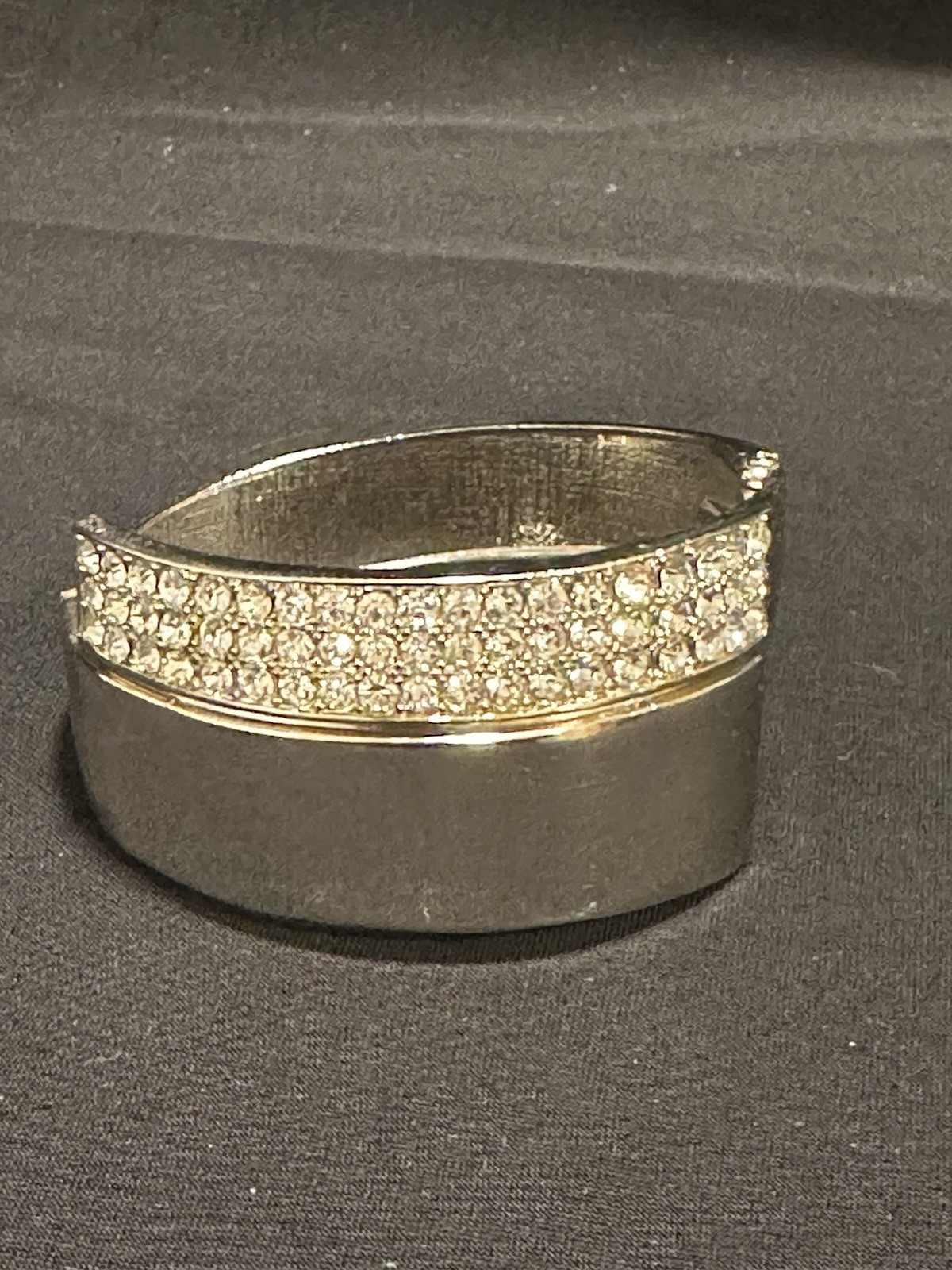 Sparkling Gold Tone Hinged Bangle Braclet With Channel Set Crystals