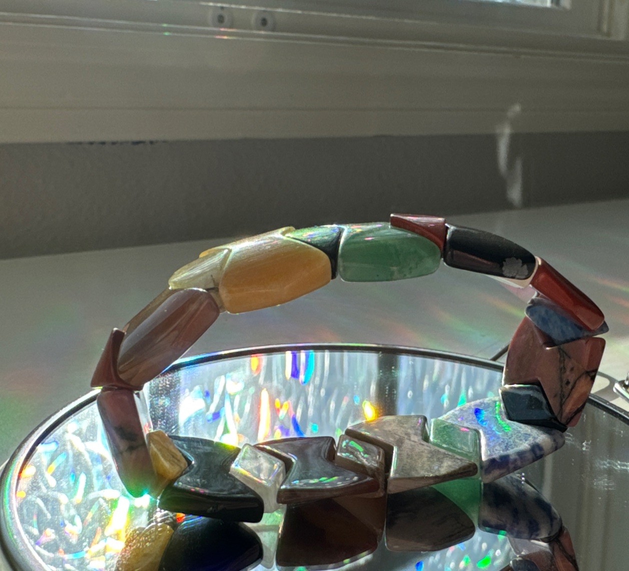 Multicolored Genuine Stone Geometric Stretch Bracelet