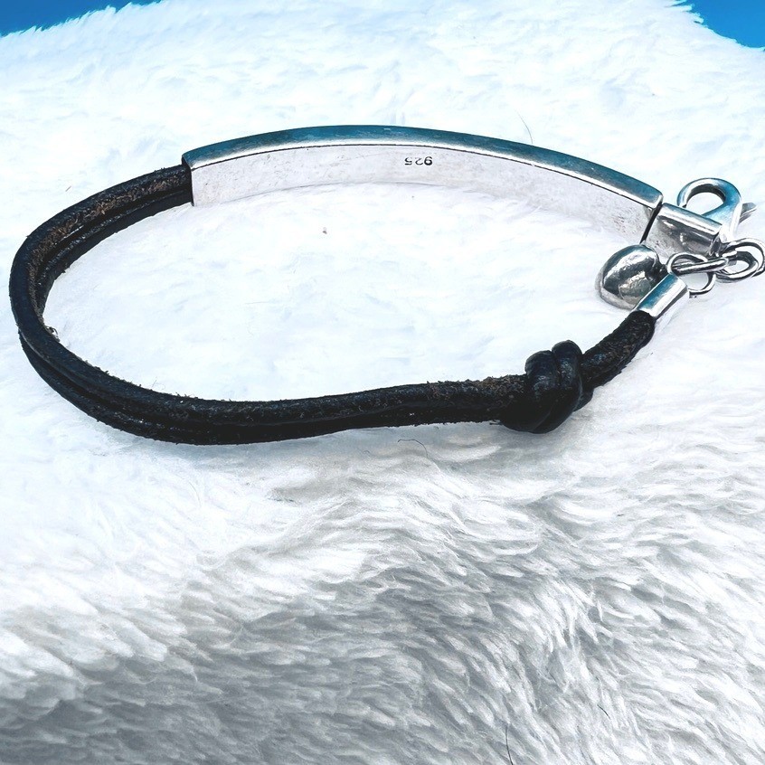 Sterling Silver Bar Bracelet Leather Cord Heart Charm Engraved Love You More SEE