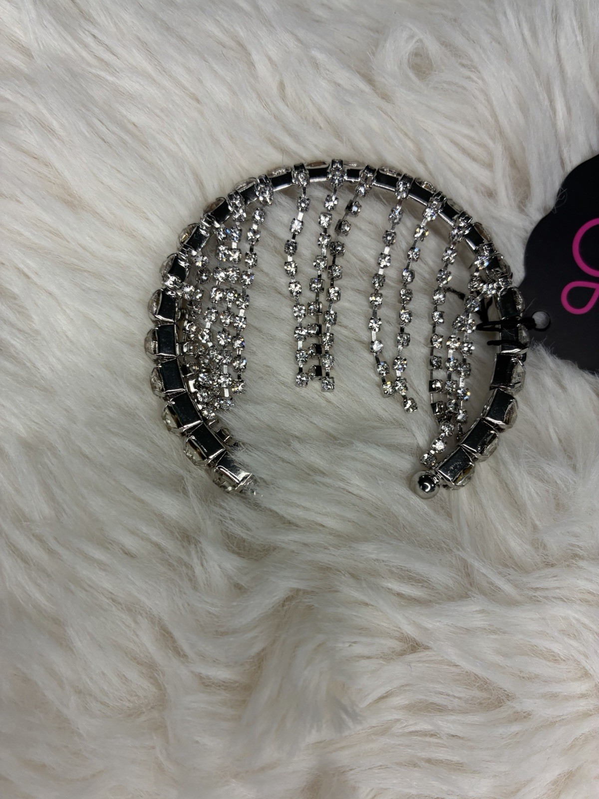 Paparazzi Silver Tone Stretch Link Bracelet w/ Clear Rhinestone Dangle Fringe