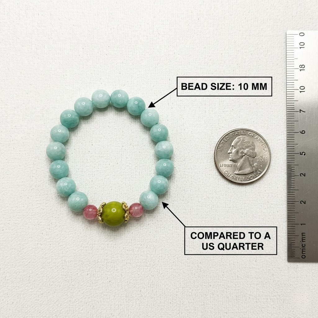 Natural Amazonite Crystal Bracelet 10mm Beads – Handmade Stretch Bracelet 17cm