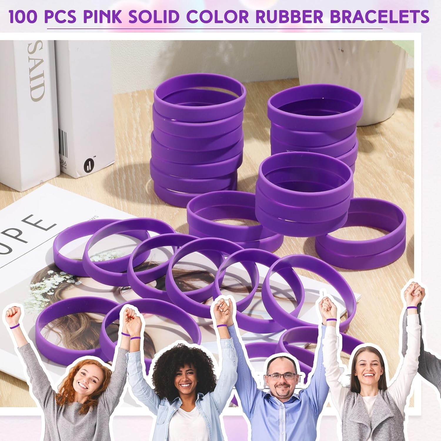 Silicone Rubber Wristbands Bulk for Women Men Purple 100 Pcs Stretchy Bracelets