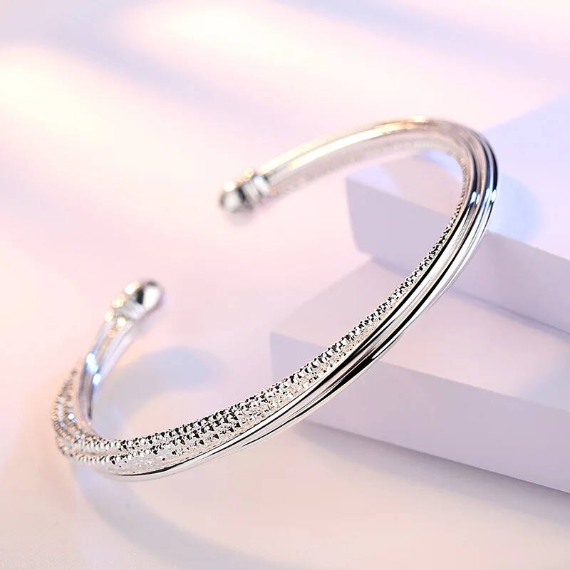 925 Sterling Silver Woman Charm Cuff Bracelet Linellae Adjustable Bangle Jewelry