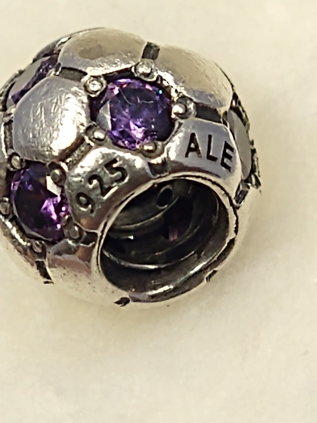 Authentic Pandora Bracelet Charm 790444 CZR Soccer Ball Deep Purple