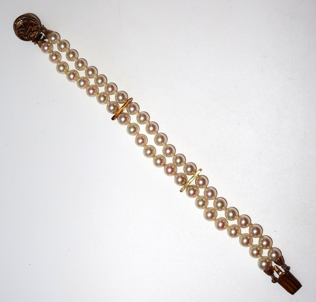 MAJORICA Spain Double Strand 6mm Faux Pearl Bracelet, Gold Plated 925, 7 14″