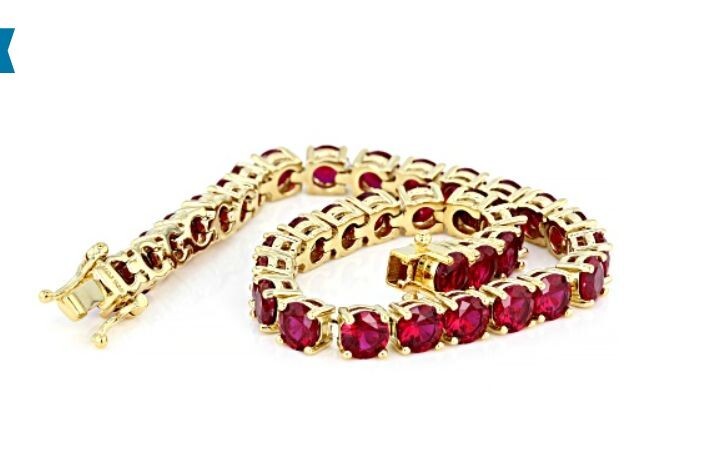 Red lab created ruby 18k yellow gold over silver bracelet 17.46ctw 7.25″ NEW