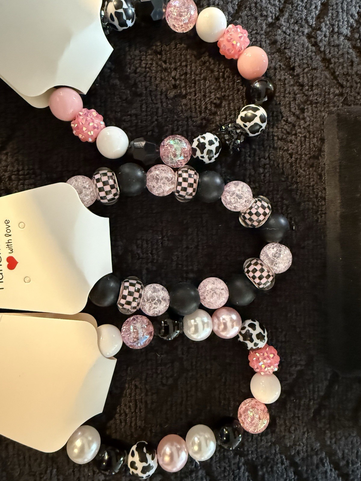 Lot Of 8 – Pink Colored Beaded Bracelets 7” To 7.5”