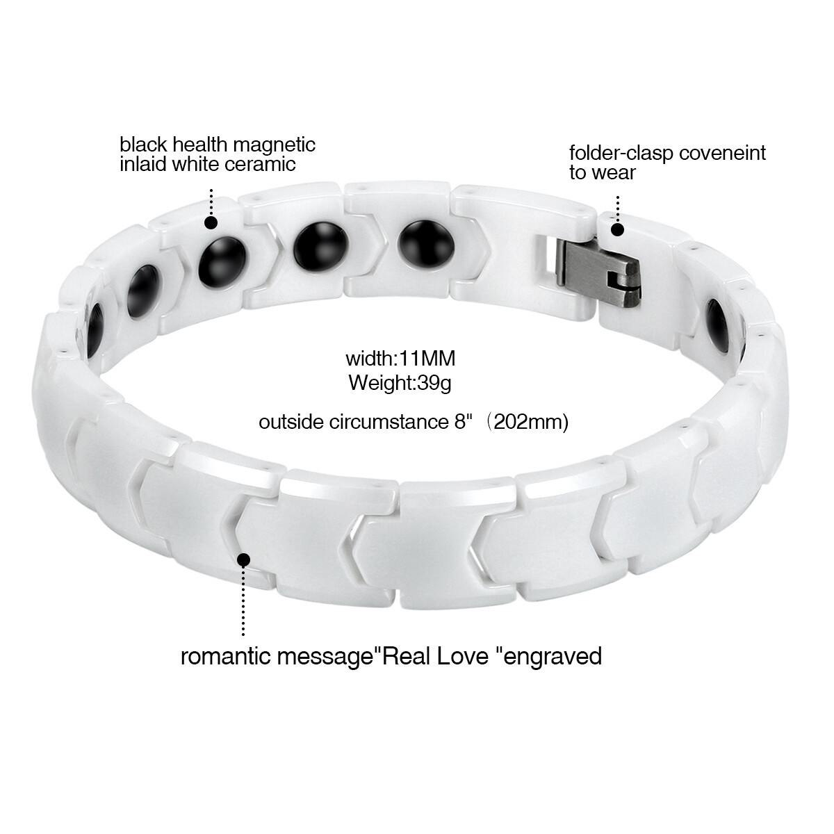 8.3″ Mens Boys Ceramic Energy Magnetic Health Bracelet Brazil Style Cuff Bangle