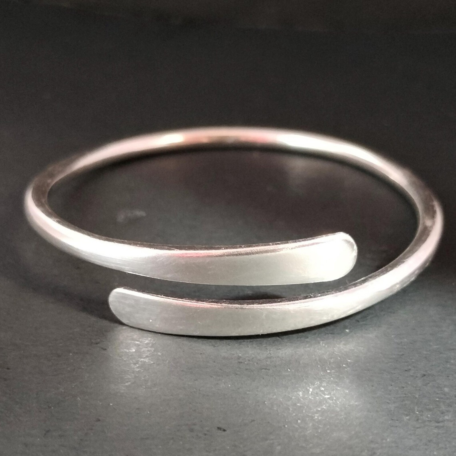 Minimalist 925 Sterling Silver Bypass Bangle, Adjustable Open Cuff Bracelet