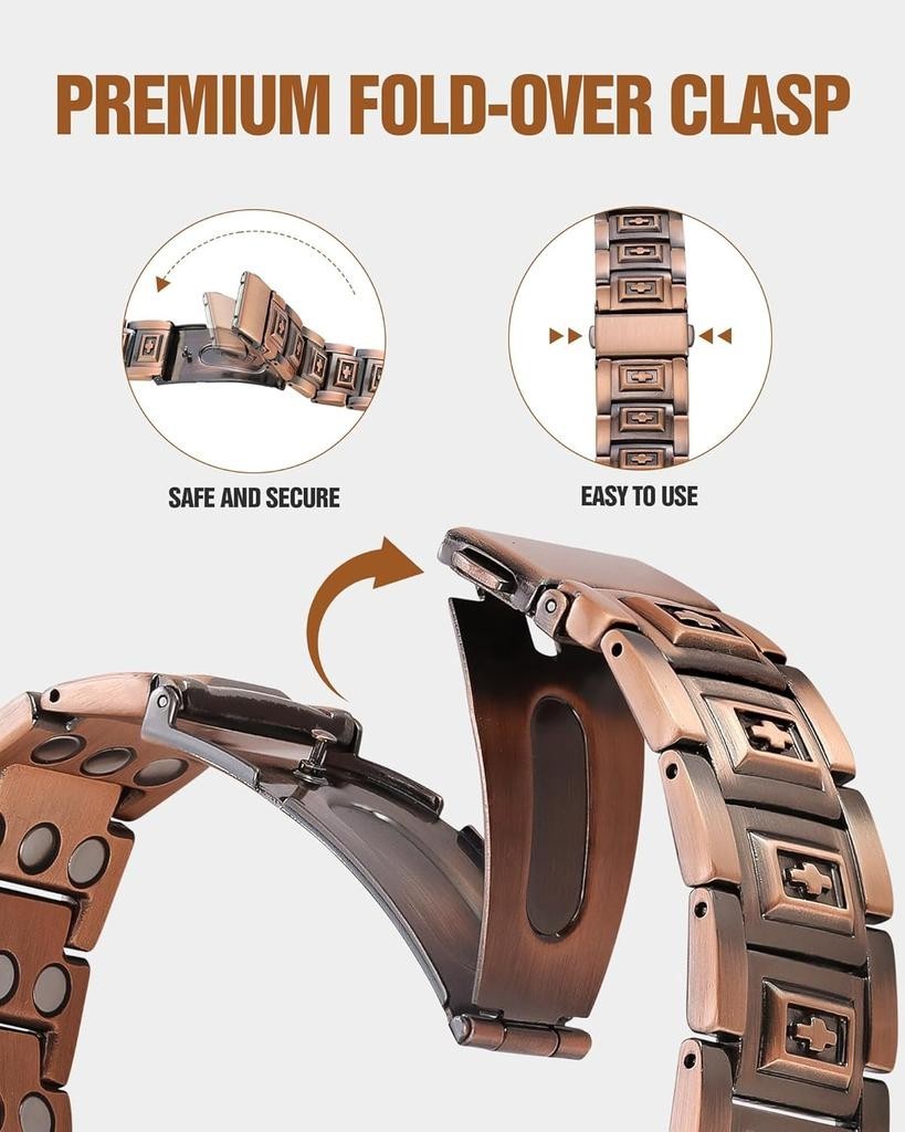 Men’s Cross Copper Magnetic Bracelet 3X Ultra Strong Magnets Arthritis Therapy