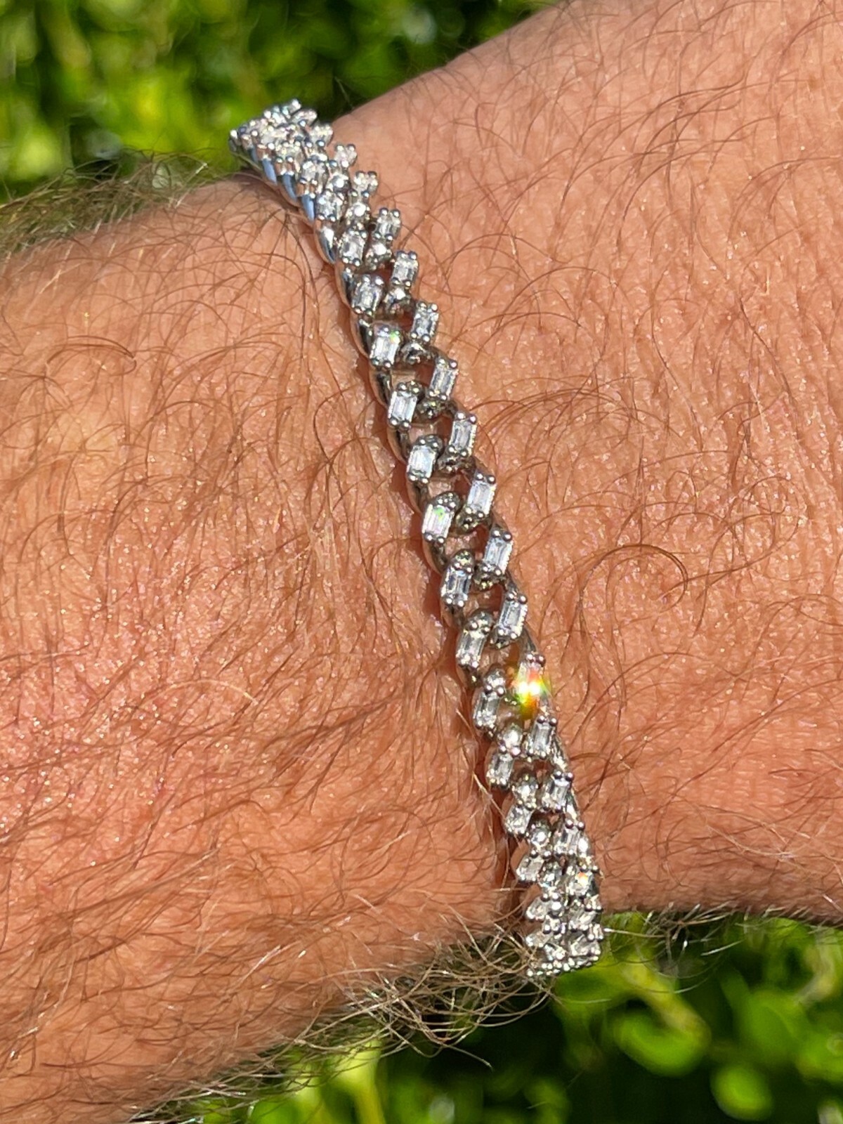 Real 925 Sterling Silver 6mm Iced Miami Cuban Bracelet Hip Hop Baguette CZ