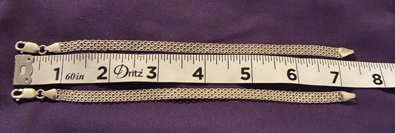 2-Sterling Silver 925 Mesh Chain Bracelet, Lobster Clasp, Signed, 7 in