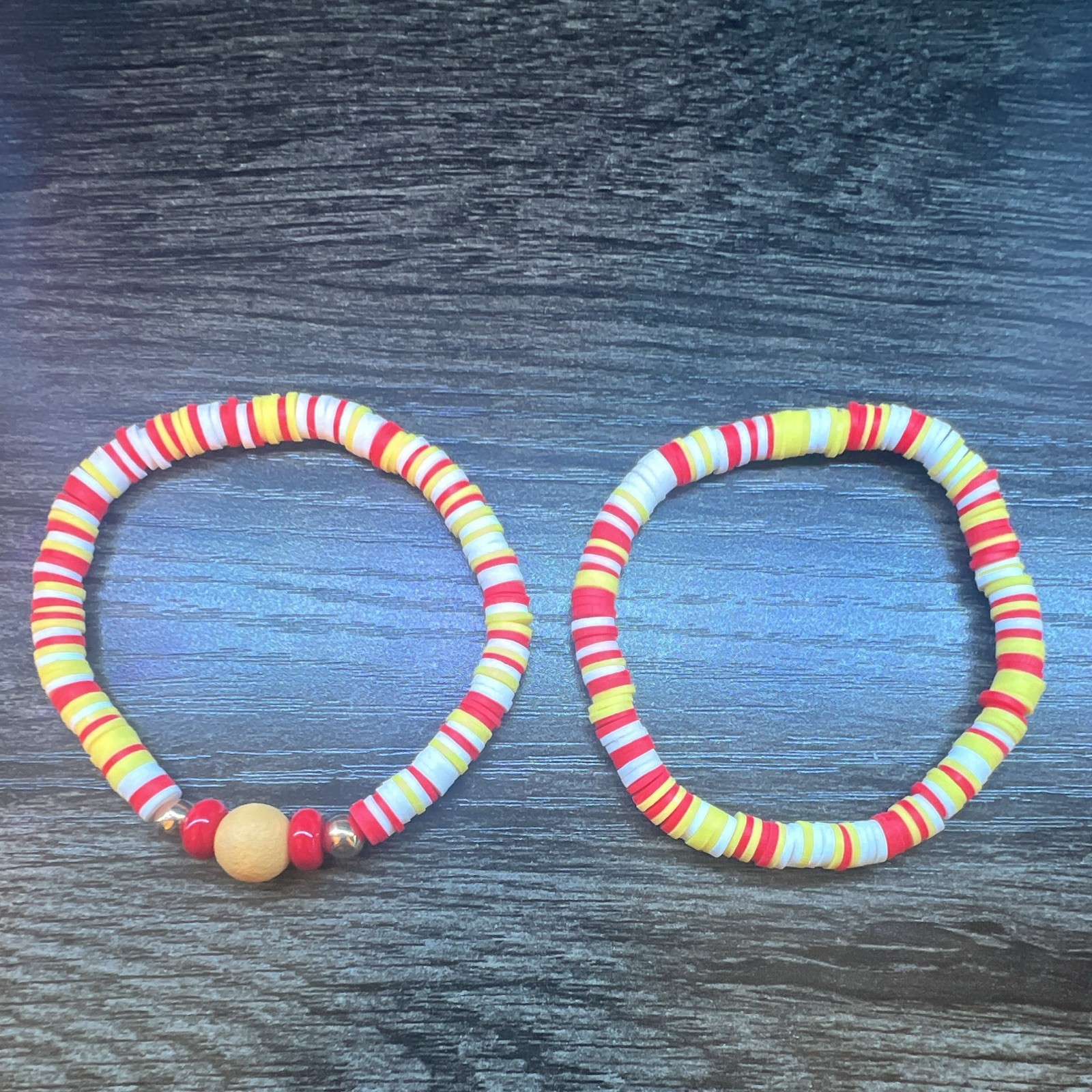 Bracelets Set Of 2 KC Chiefs Colors, Red/White/Yellow Stretch Elastic