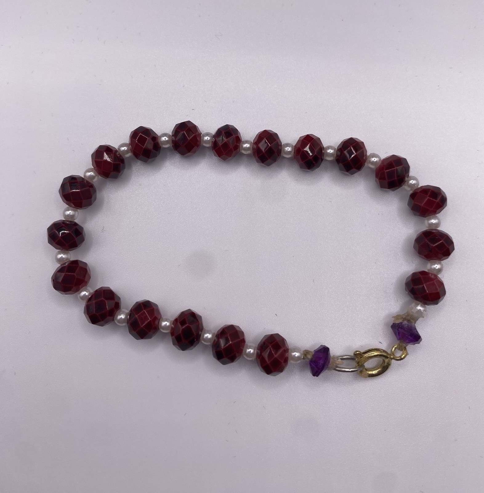 Red Faceted Crystal Beaded Bracelet Round Beads Lobster Clasp