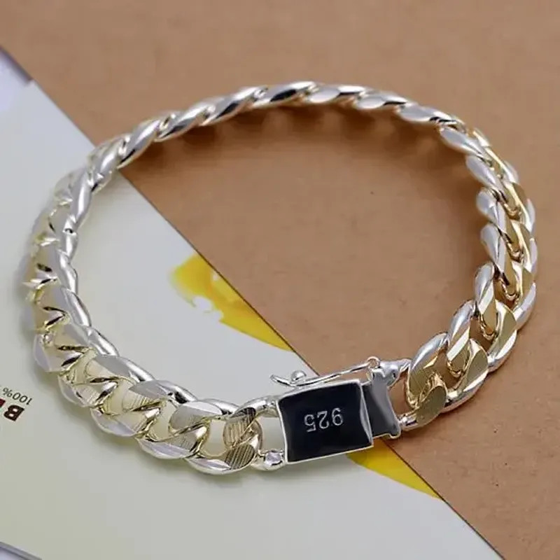 925 Sterling Silver Exquisite 10mm Chain Men Women Chain Noble Wedding Bracelet