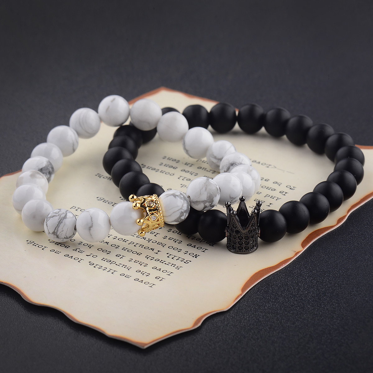 Handmade Distance Couple Bracelets King Queen CZ Crown Bracelets For His And Her