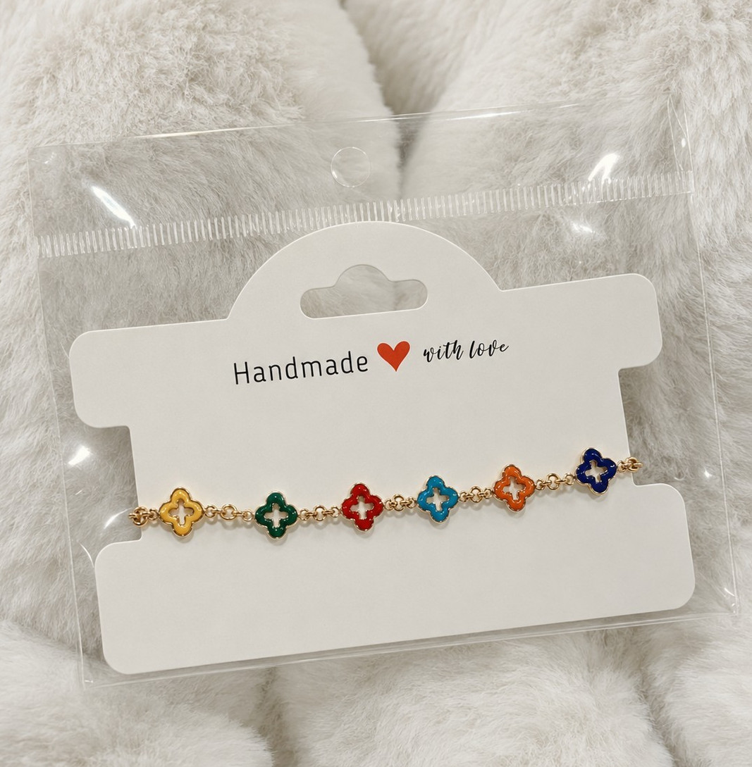 CASTÉVA Yellow Gold Plated Multicolor Enamel Clover Charm Cable Bracelet