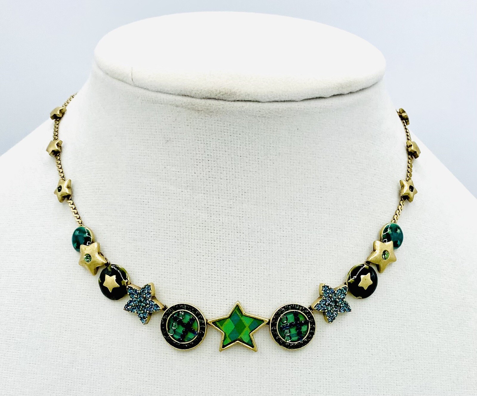 Pilgrim Swarovski Crystal Necklace Green & Blue 14ct Gold Plated Price $19