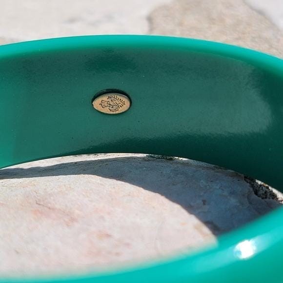 Premier Designs Green Resin Bangle with Gold Filigree Accents