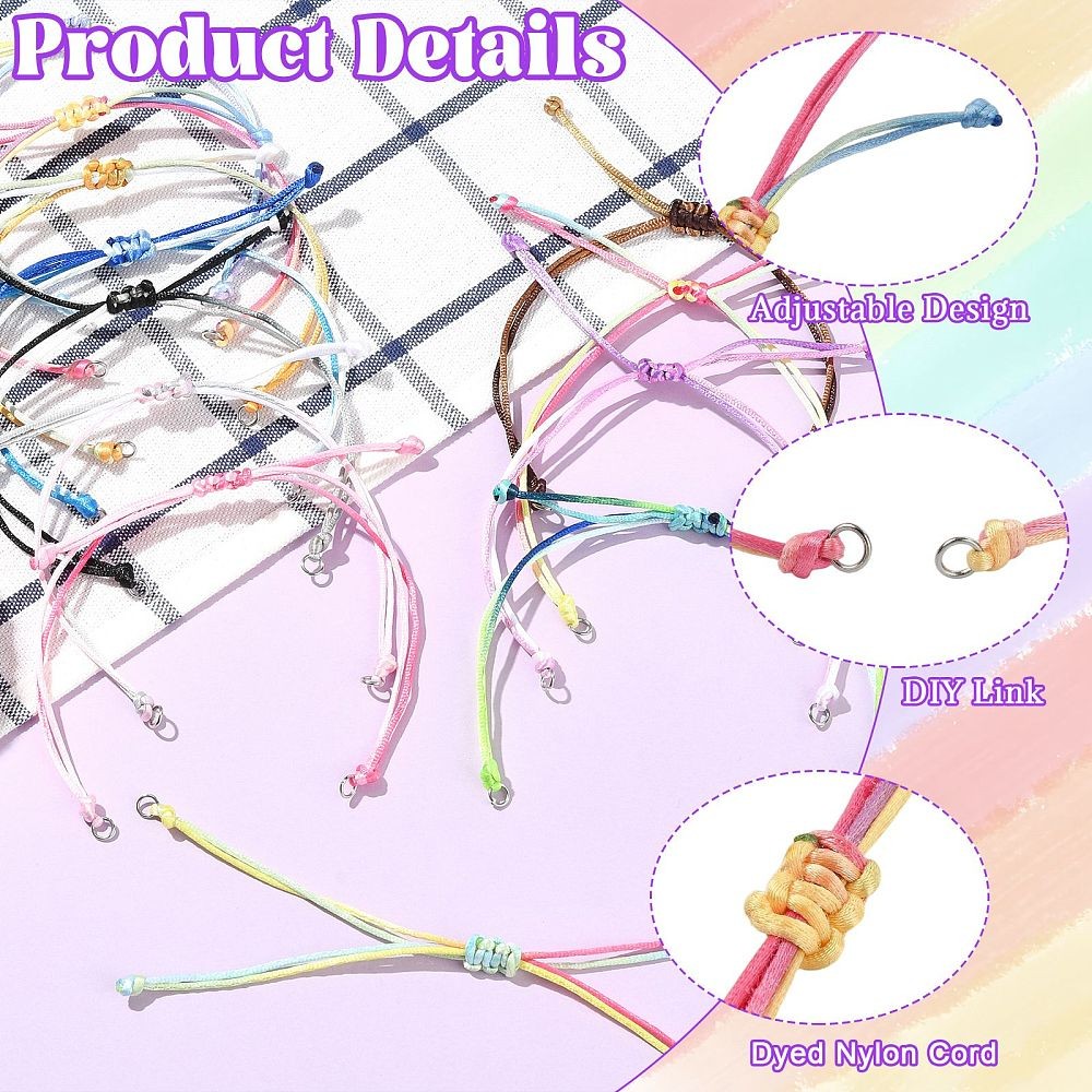 24pcs Nylon Dyed Cord Bracelet w/Jump Ring 27cm Bracelet Base for Jewelry Making