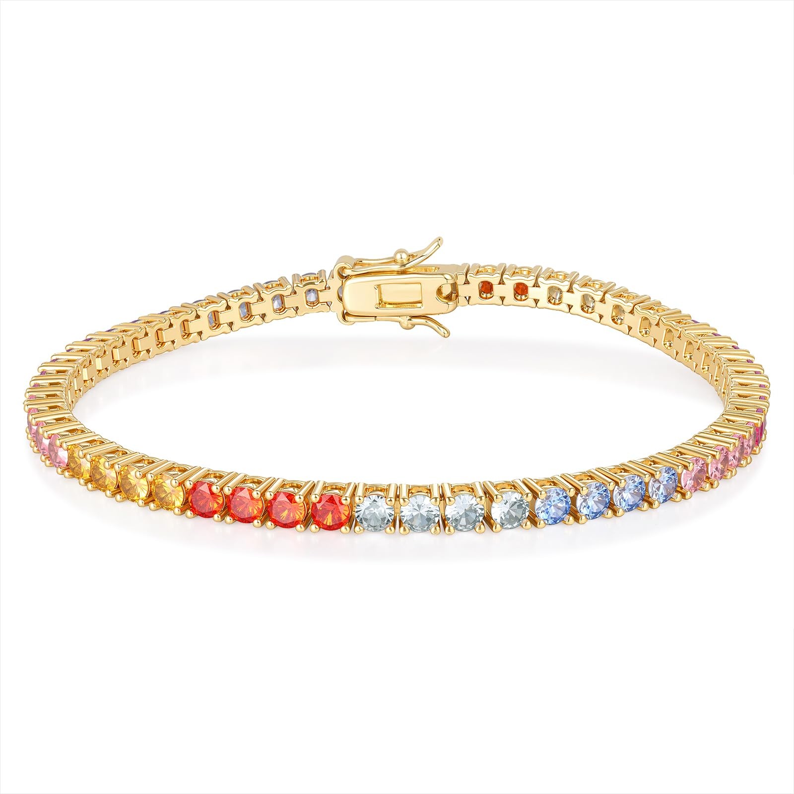 3.0MM Tennis Bracelet for Women-Rainbow Cubic Zirconia Bracelet,14K Gold Plat…