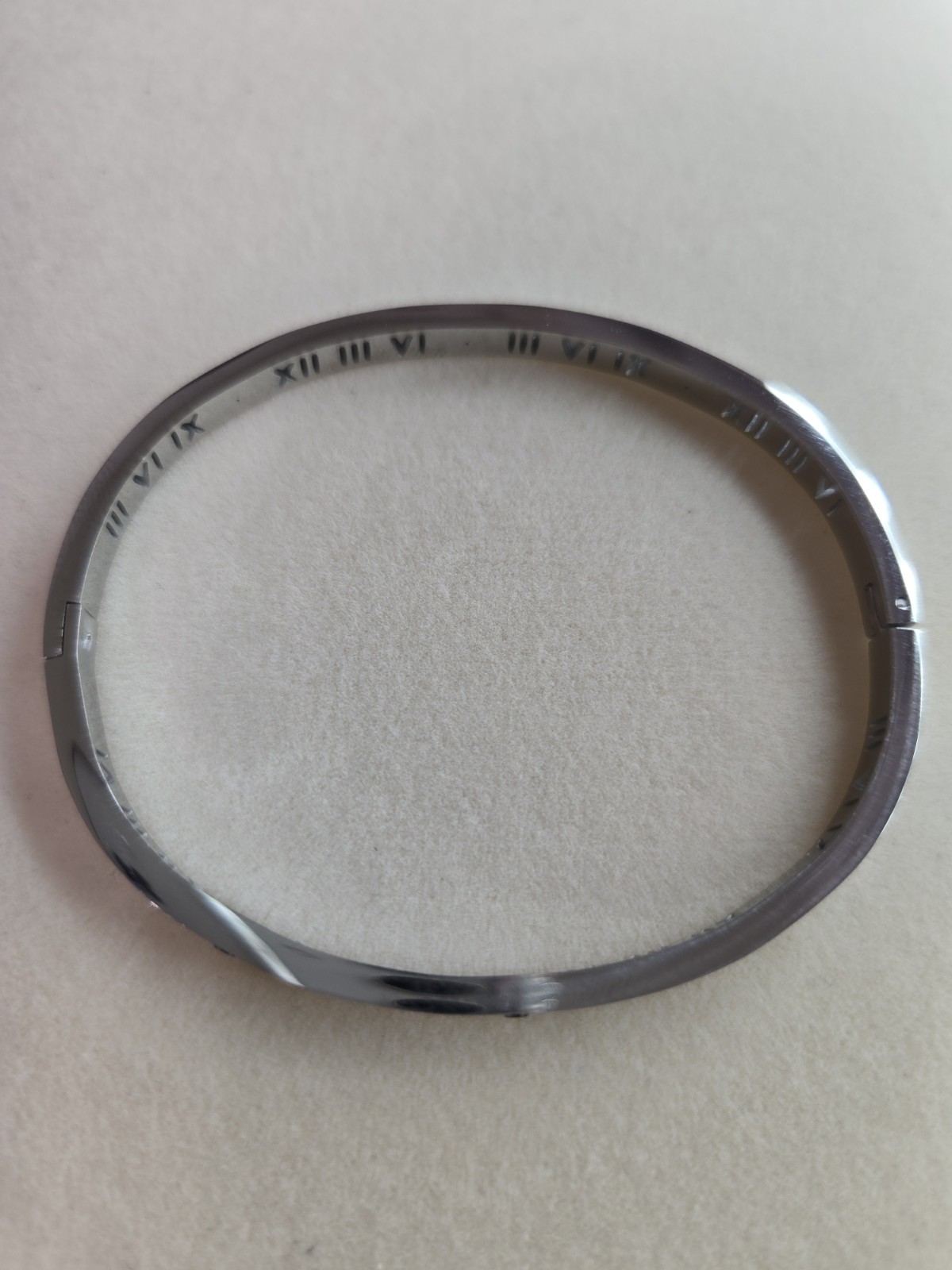Stainless Steel Silver Tone Roman Numerals Bangle Bracelet