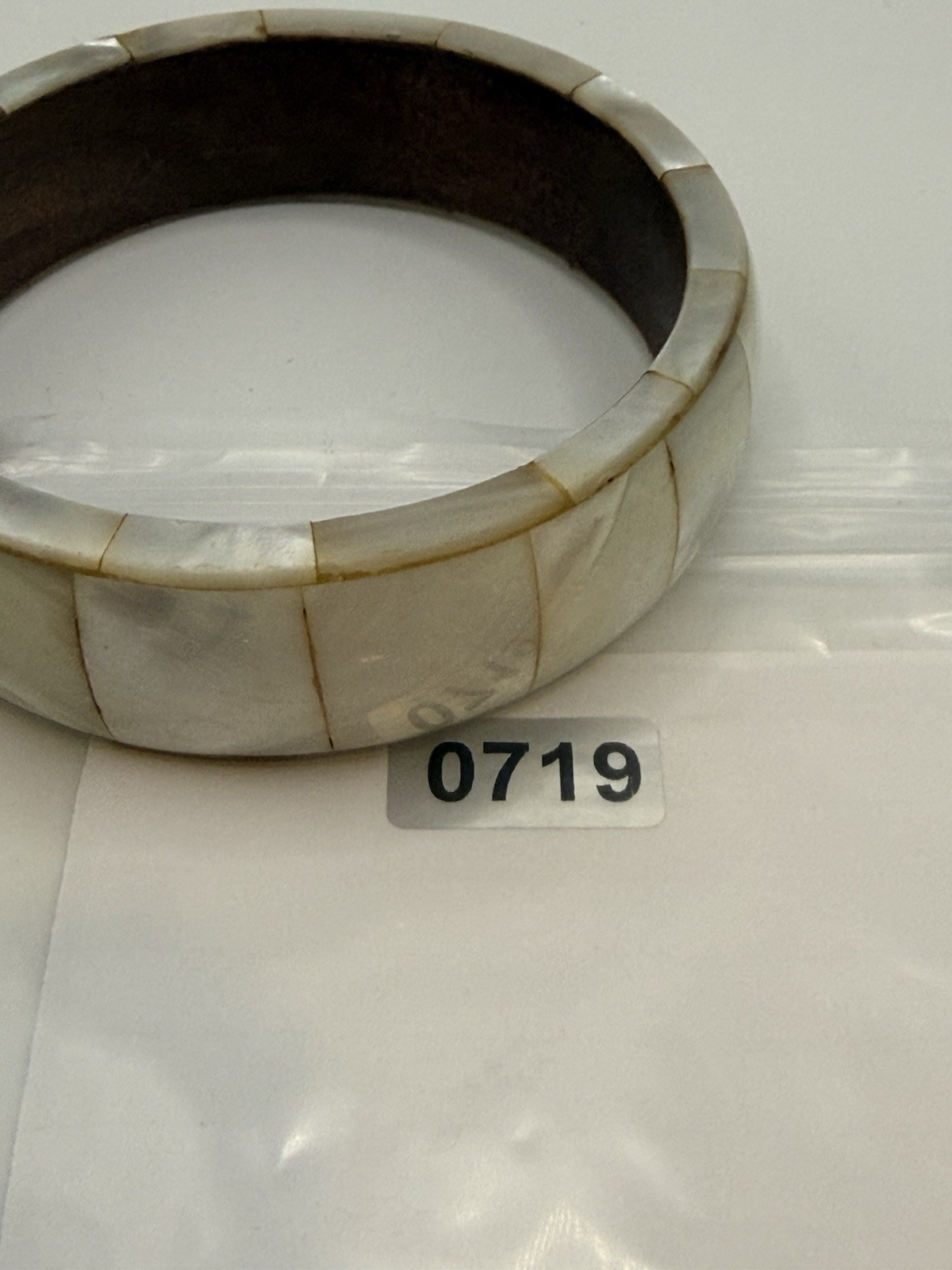 Mother of Pearl Bangle Bracelet Wood Interior Size 8”
