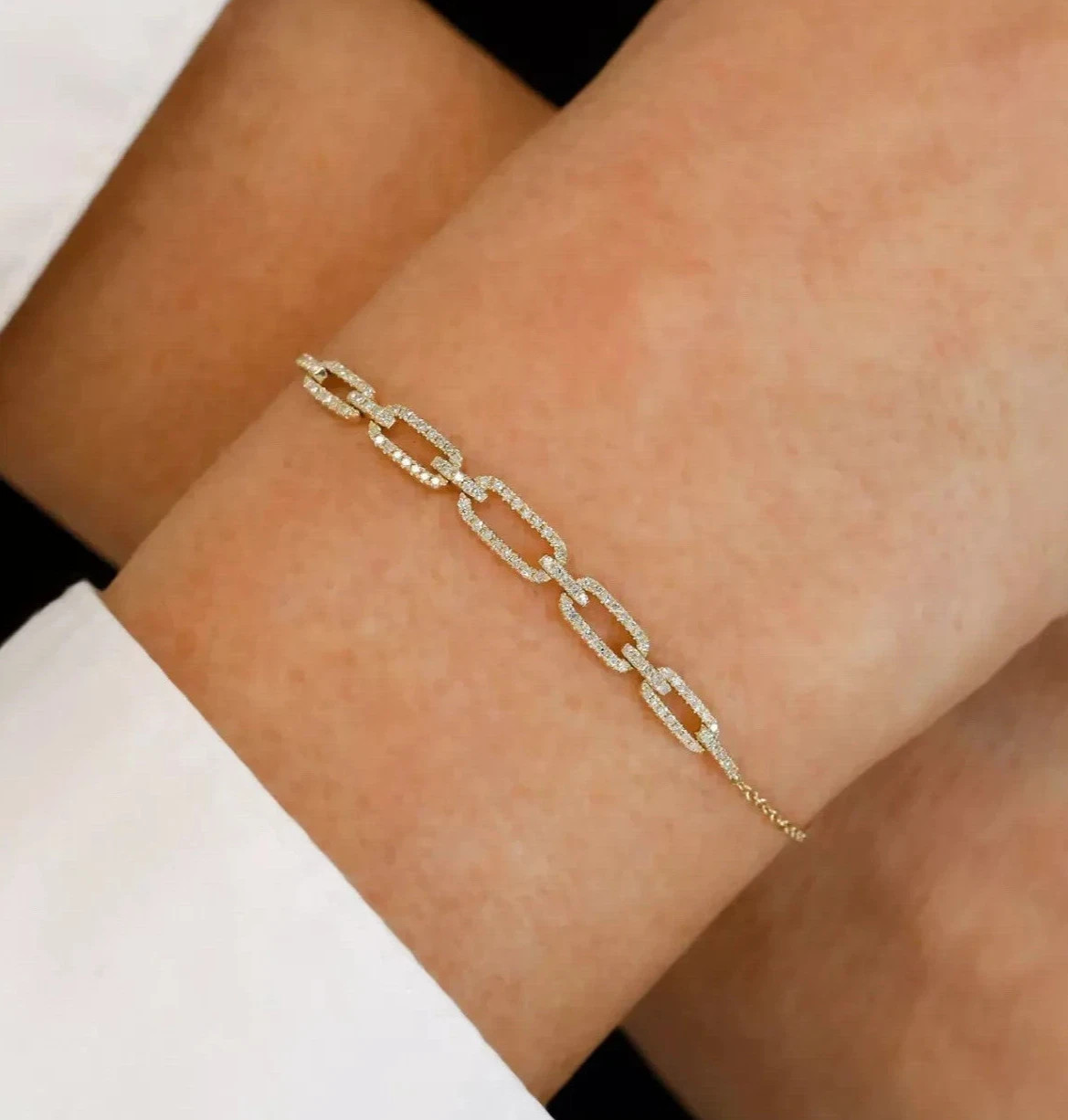 3 Ct Round Simulated Diamond Stunning Paper Link Bracelet 14K Yellow Gold Plated
