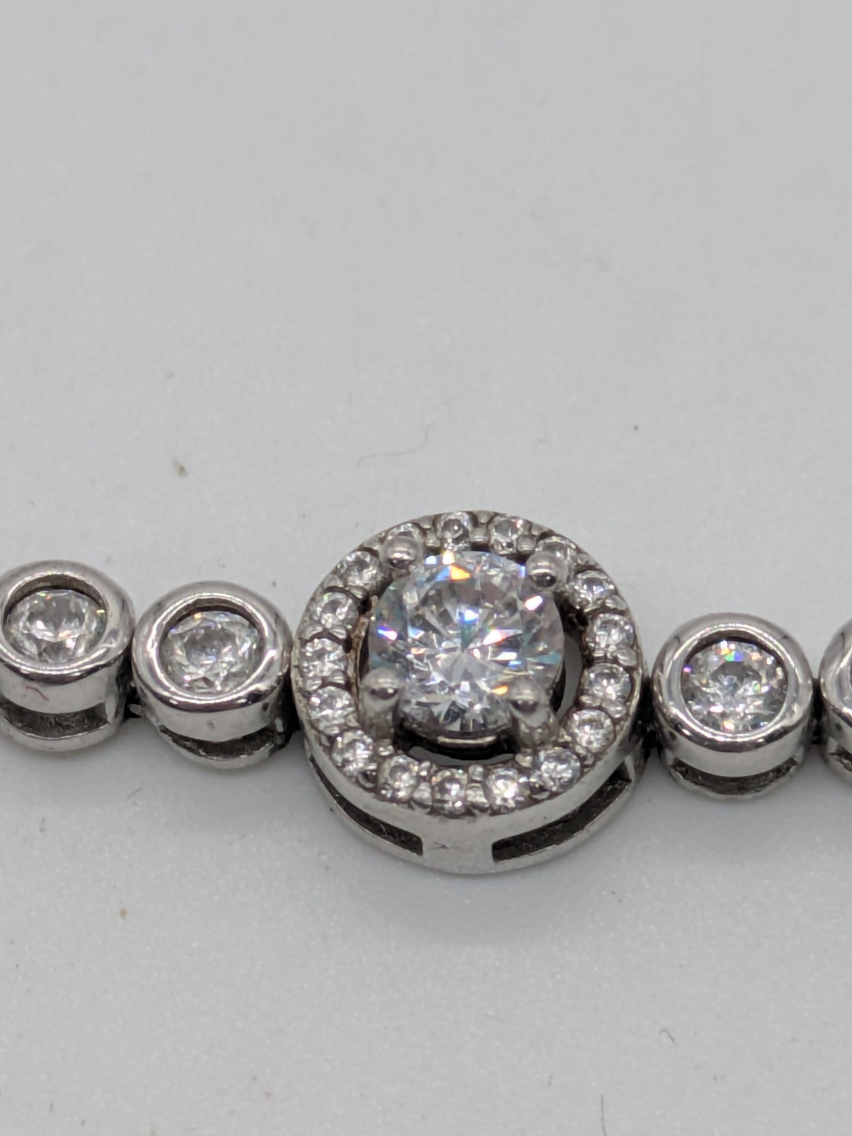 Rhodium Plated 925 Sterling Silver Adjustable Simulated Diamond Bolo Bracelet