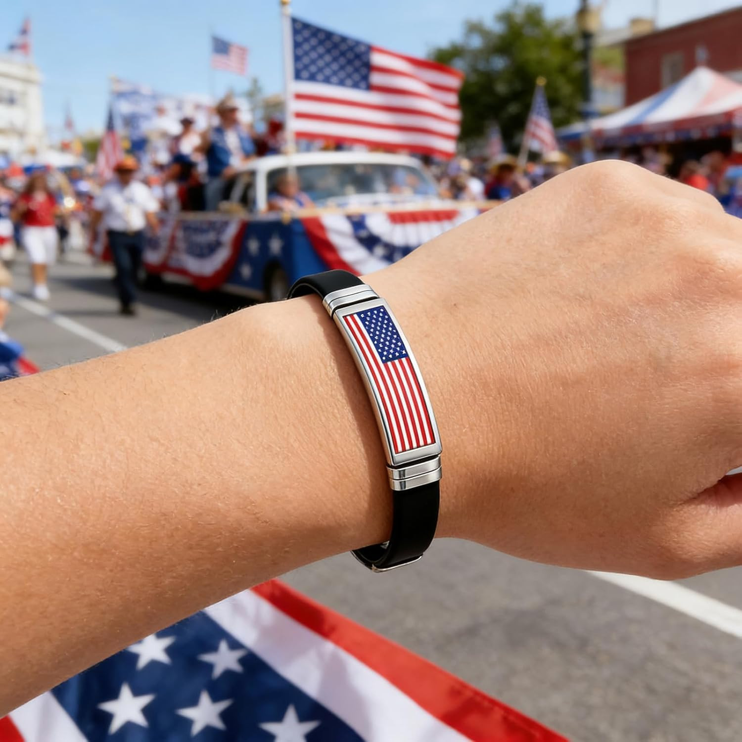 Patriotic American Flag Bracelet for Men and Women – Adjustable Stainless Steel