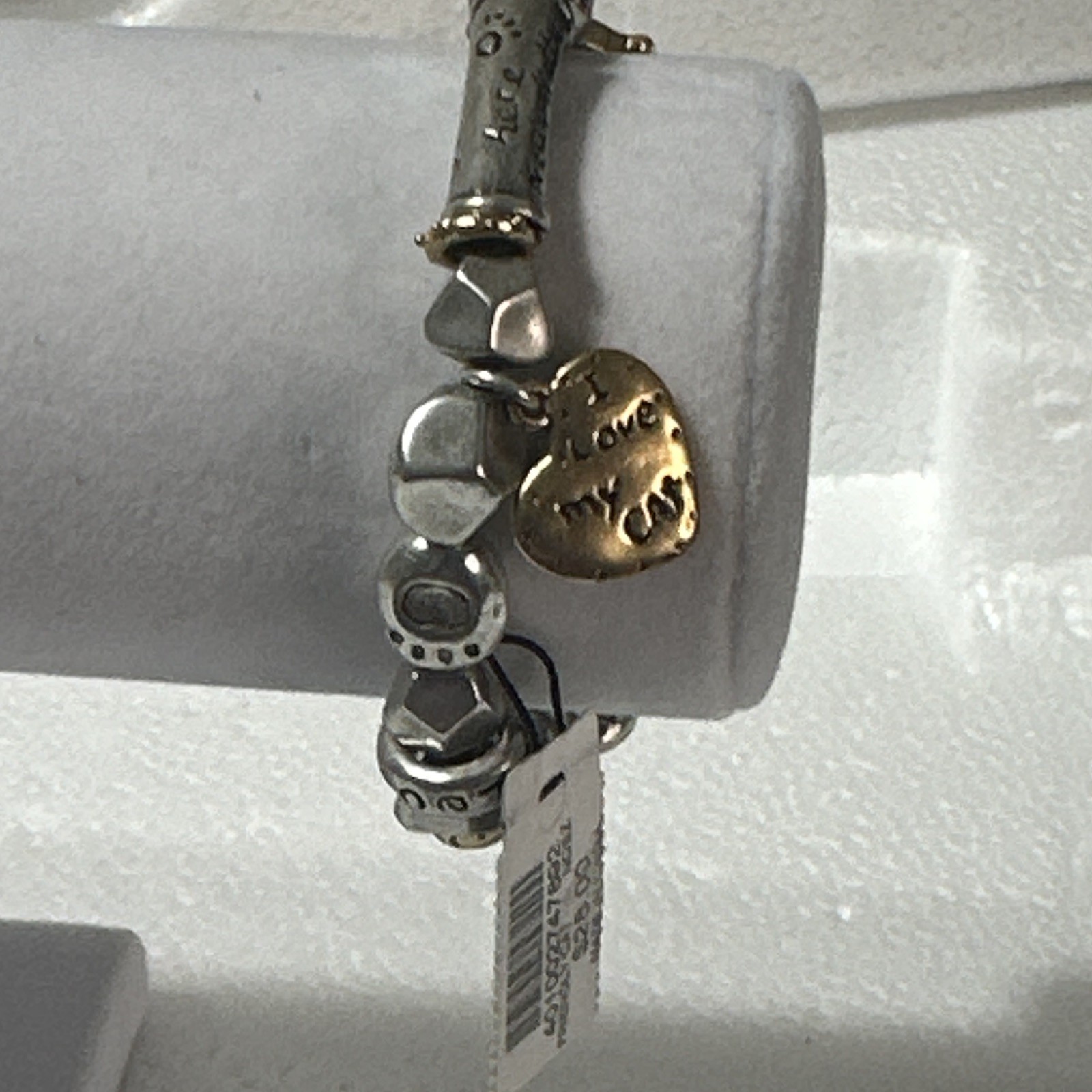 Chico’s Silver Gold Tone Beaded Charm Bracelet Cat Heart Dangle Signed