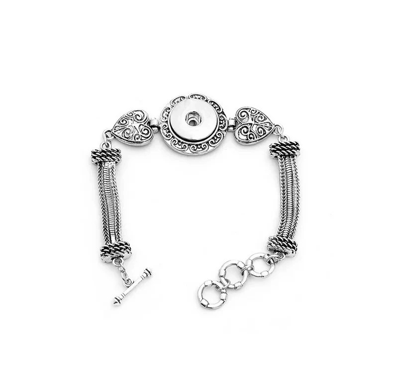 Snap Jewelry Antique Heart Toggle Bracelet Fits 18-20mm Fits Ginger Style Charm