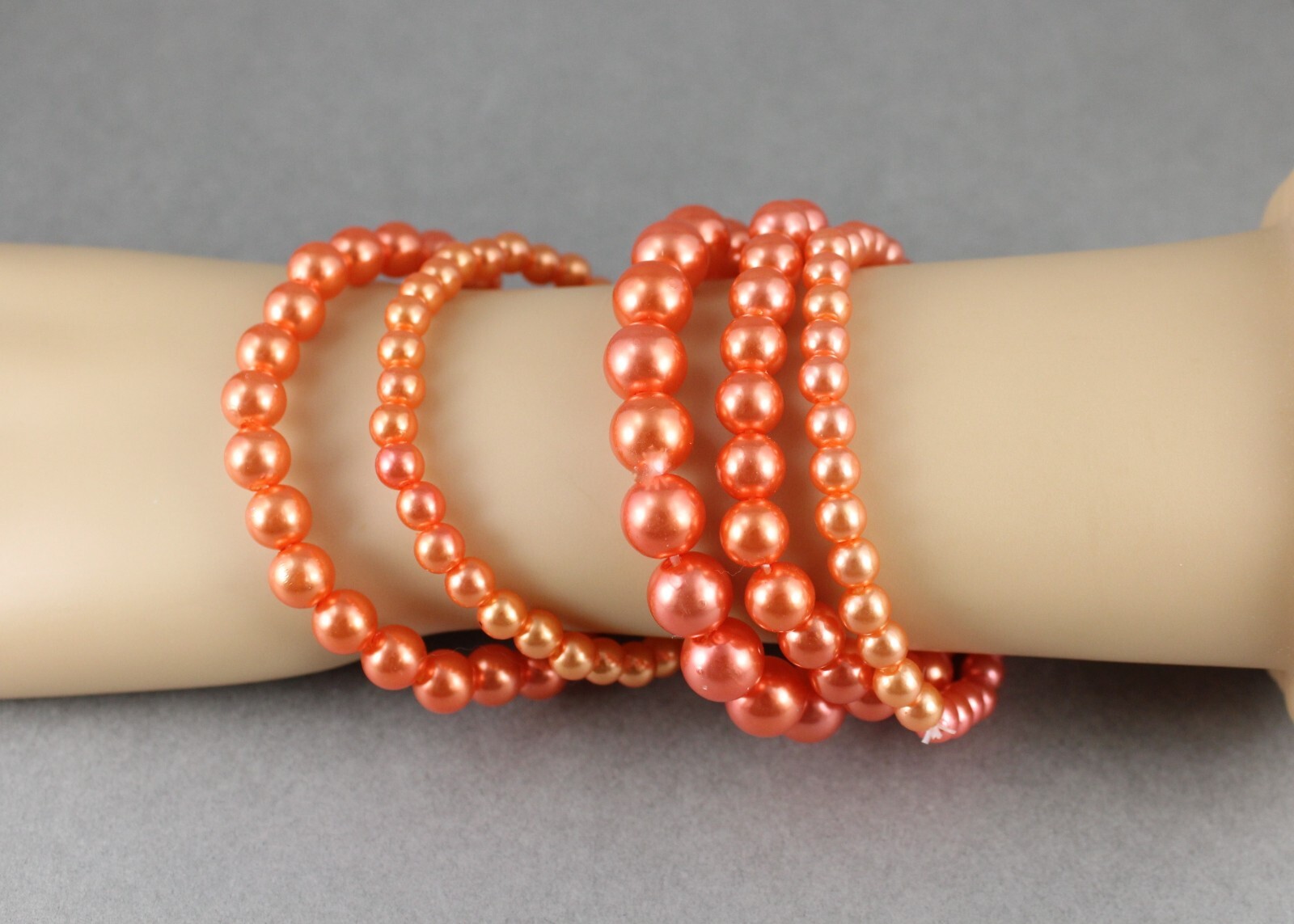 orange faux pearl bracelet set pack of 5 bead stretch beads beaded 6mm 8mm 9mm