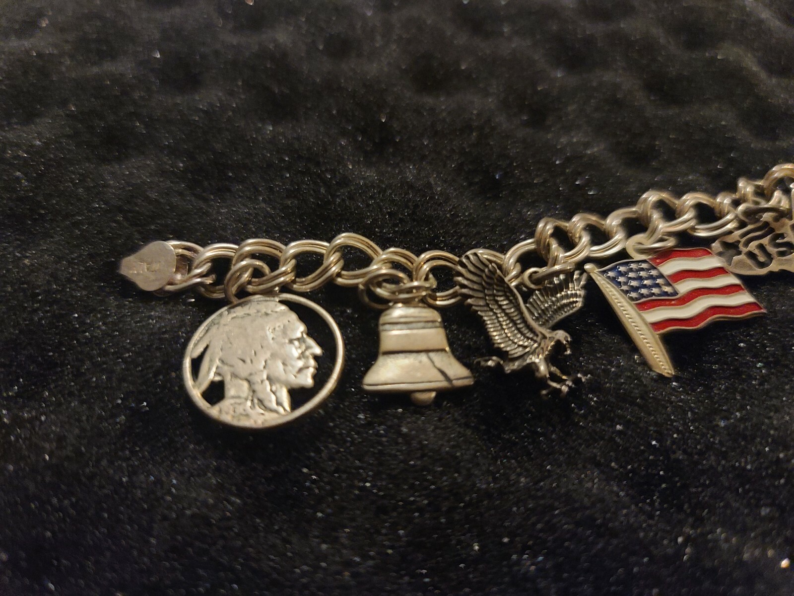 Sterling 925 Patriotic Bracelet with 8 sterling charms UNITED STATES