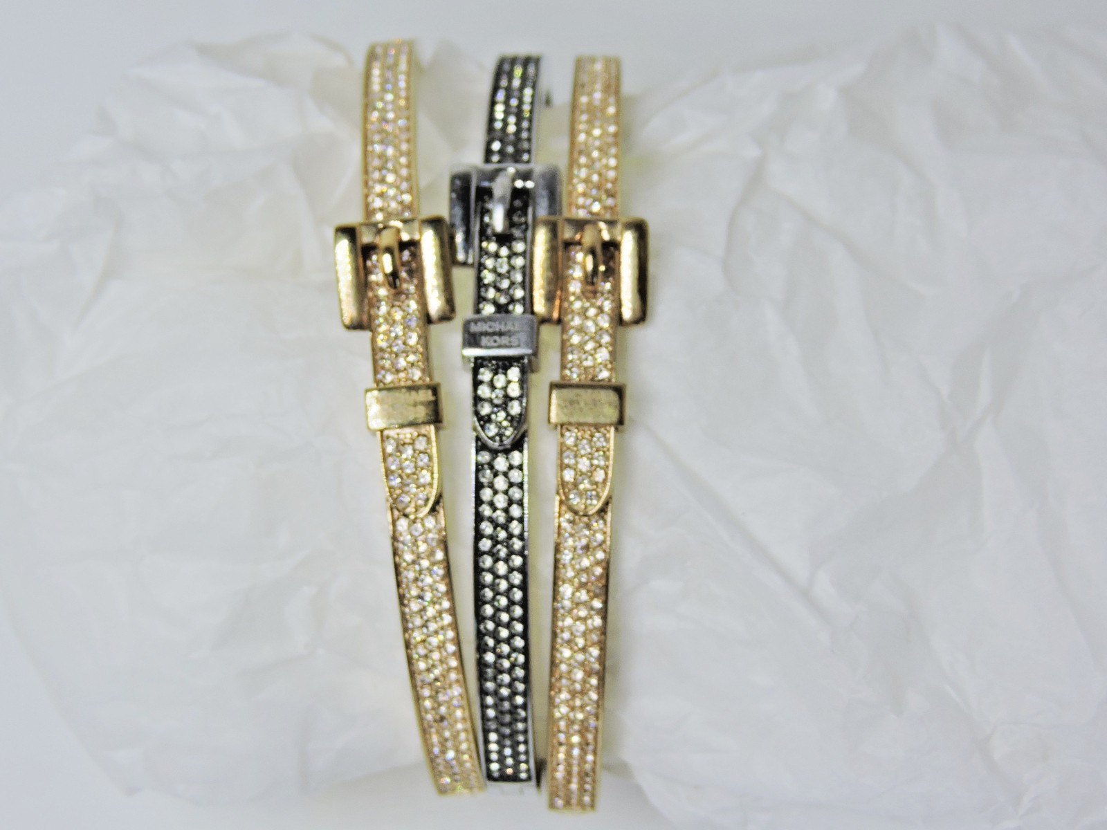 Michael Kors Buckle Pave Crystals Push Lock Closure Stackable Bracelet NWT