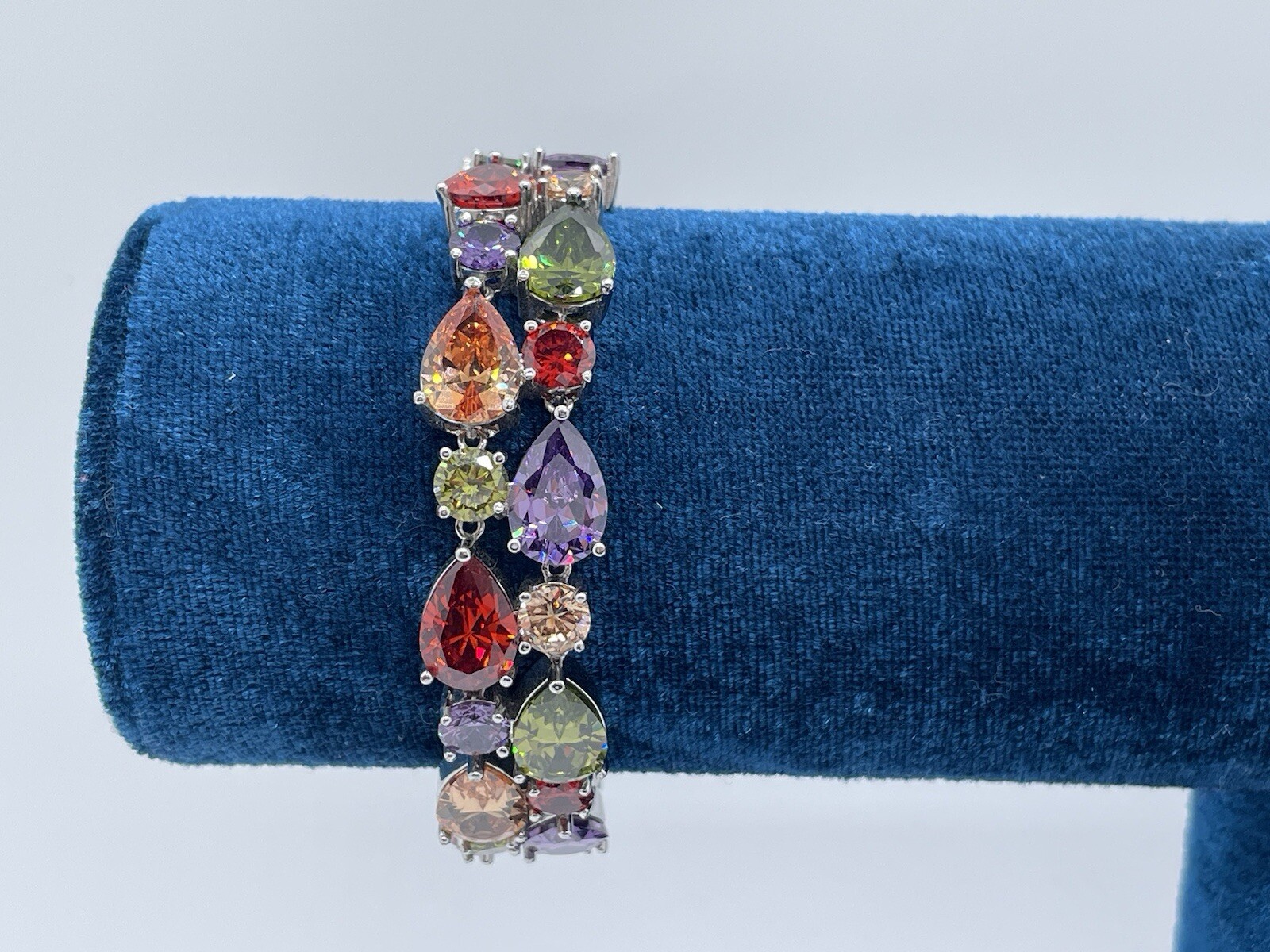 2 Layer Multi Color Sparkling Gemstone Bracelet 925 Bracelet w/Safety Chain
