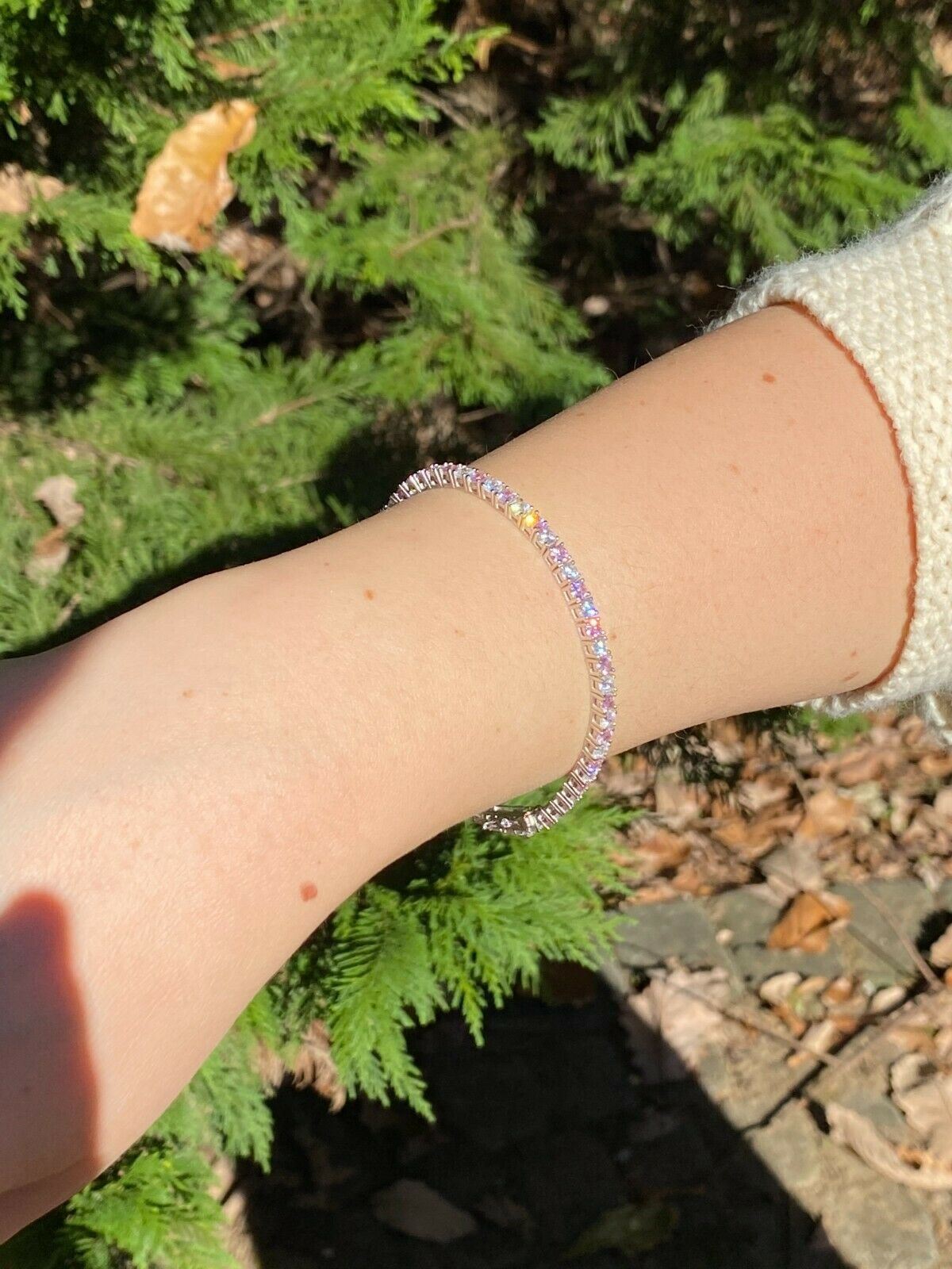 Tennis Bracelet SOLID 925 Sterling Silver Single Row Hip Hop CZ Pink Stone