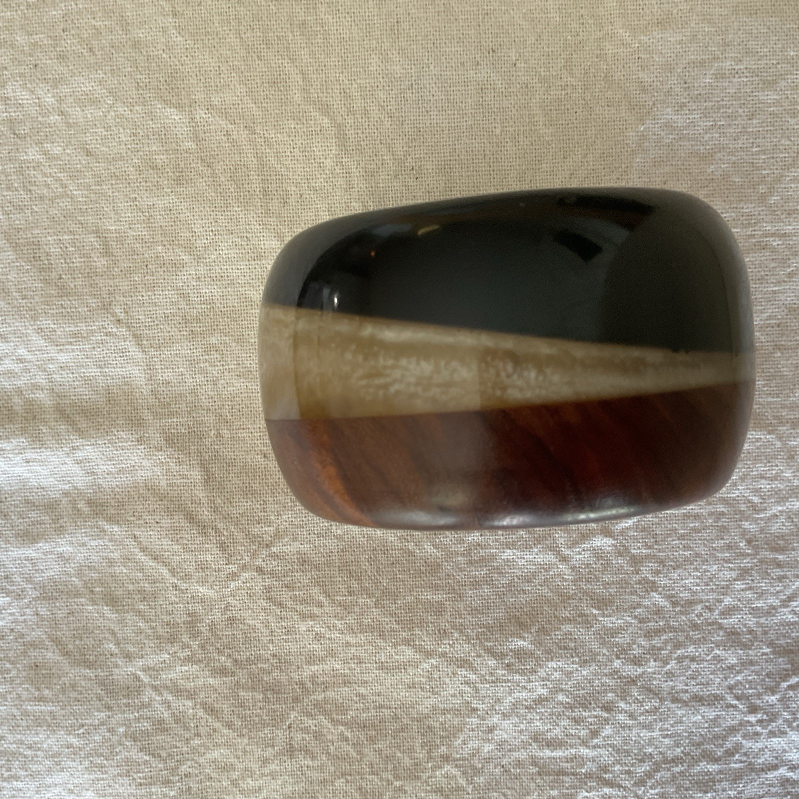 Wide Wood Resin Iridescent Shell-Like Center Inlay Cuff Bracelet Bangle Boho