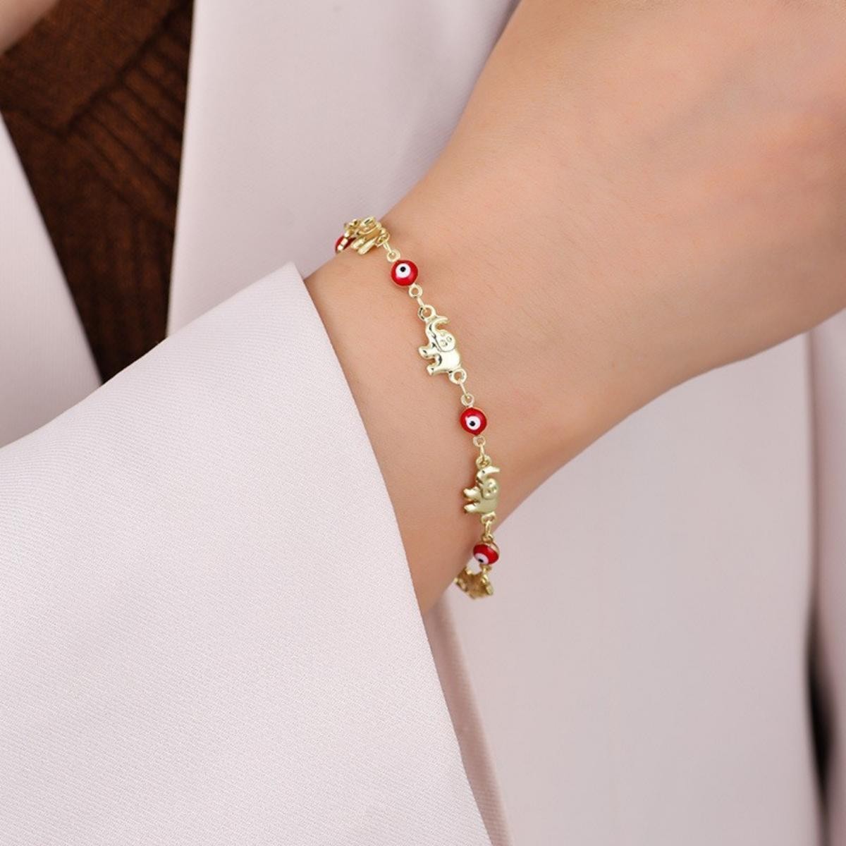 1-Piece Plated Finish Handmade Evil Eye Elephant Bracelet, Sports Wristband for