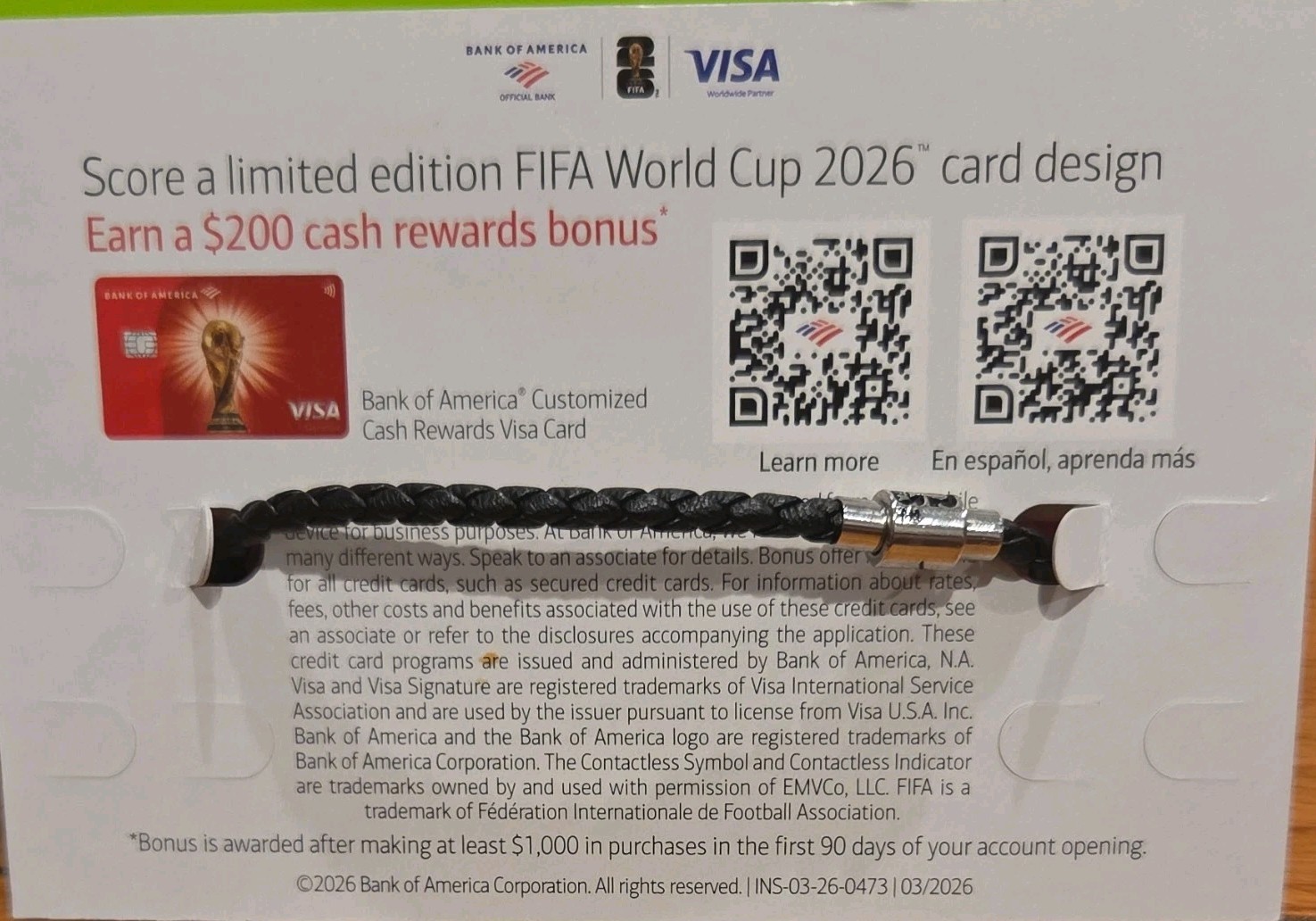 Official Bank of America FIFA World Cup 2026 Black Fan Charm Bracelet MEX