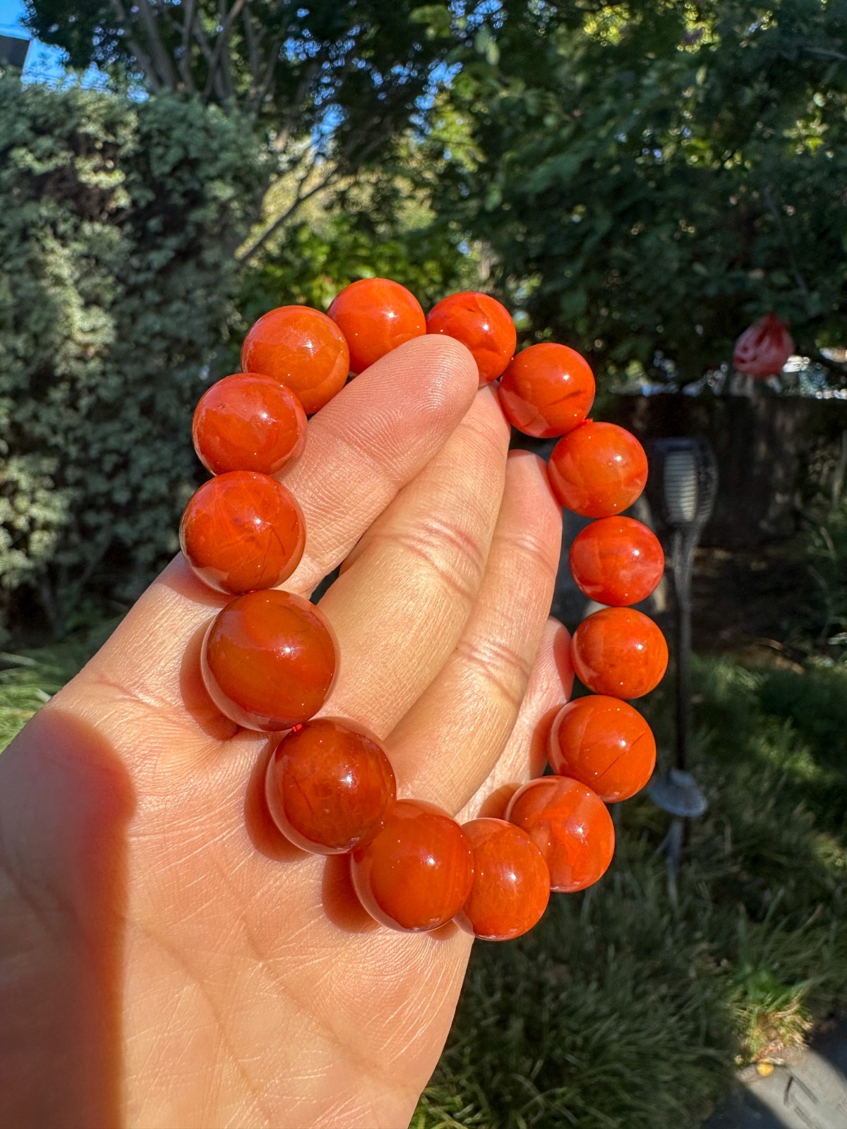 14-15mm High Grade Red Nanhong Agate Beaded Bracelet | 南红手串