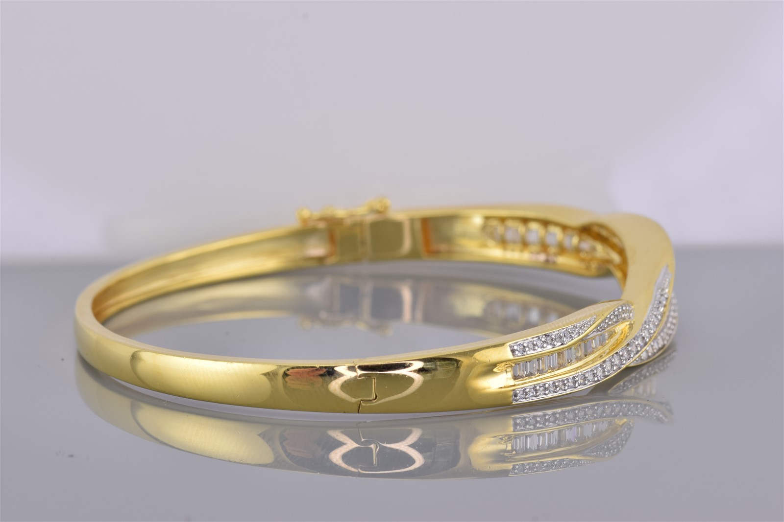 Gold Sterling Silver Channel Set Cubic Zirconia Hinge Bangle 925 Bracelet 21g 8″