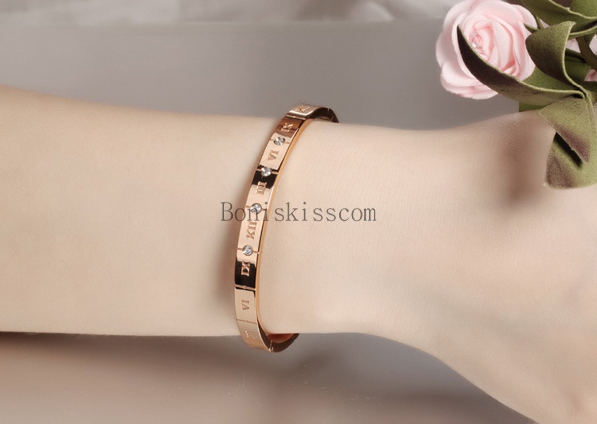 Roman Numerals Stainless Steel Valentine Men’s Women’s Couple’s Bangle Bracelet