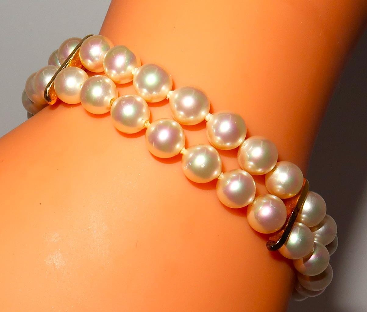MAJORICA Spain Double Strand 6mm Faux Pearl Bracelet, Gold Plated 925, 7 14″