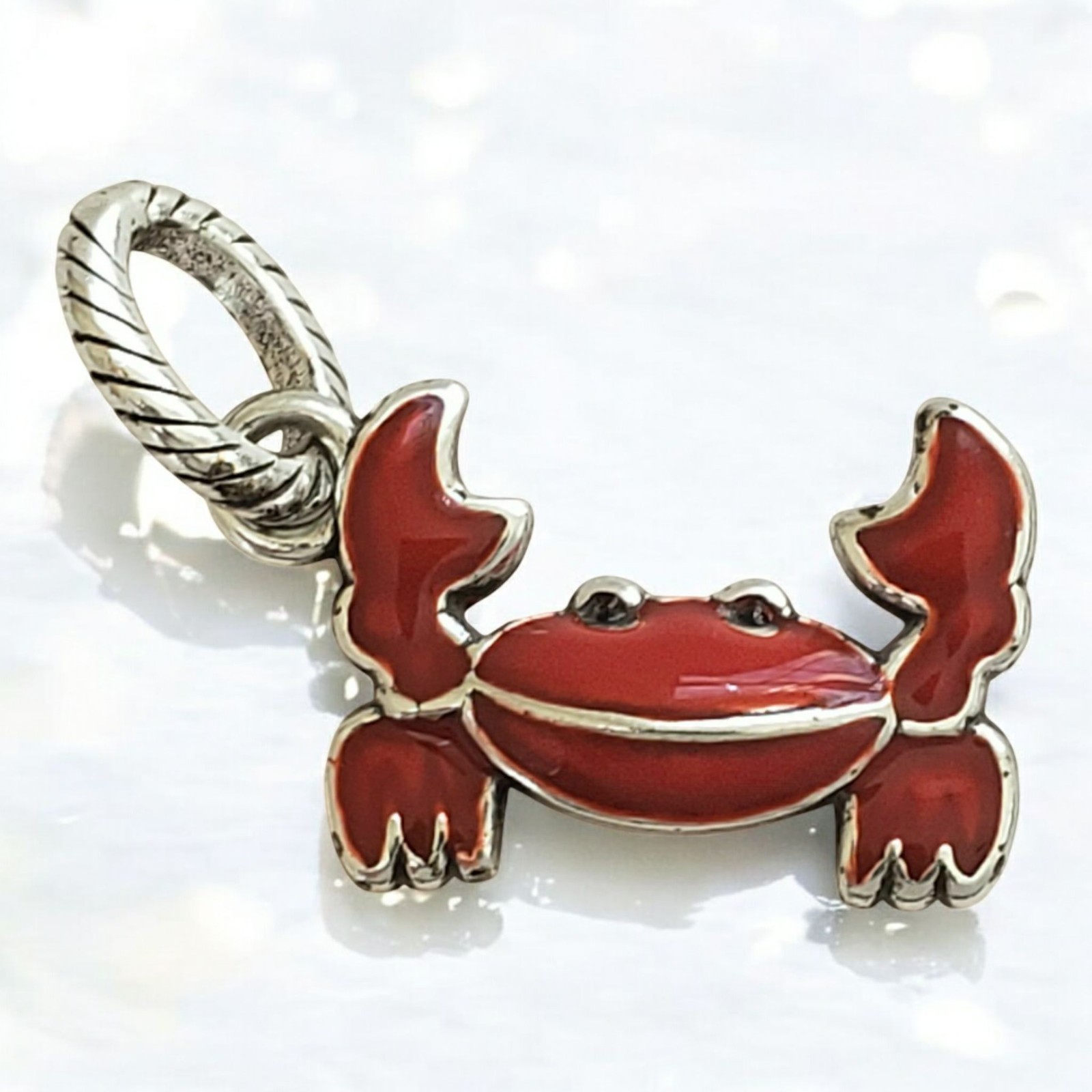 Brighton Red Enamel Crab Silver Plated Dangle Charm Etched Jump Ring Retired