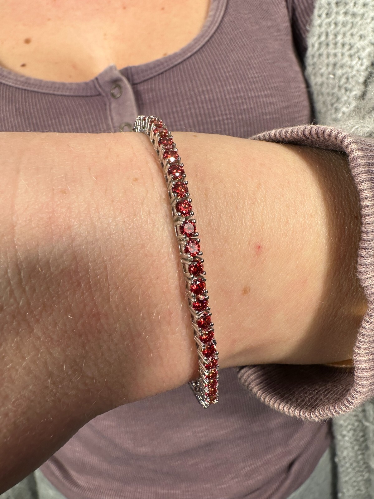 Real Iced Ruby Red MOISSANITE 3mm Tennis Bracelet 925 Silver Passes Tester