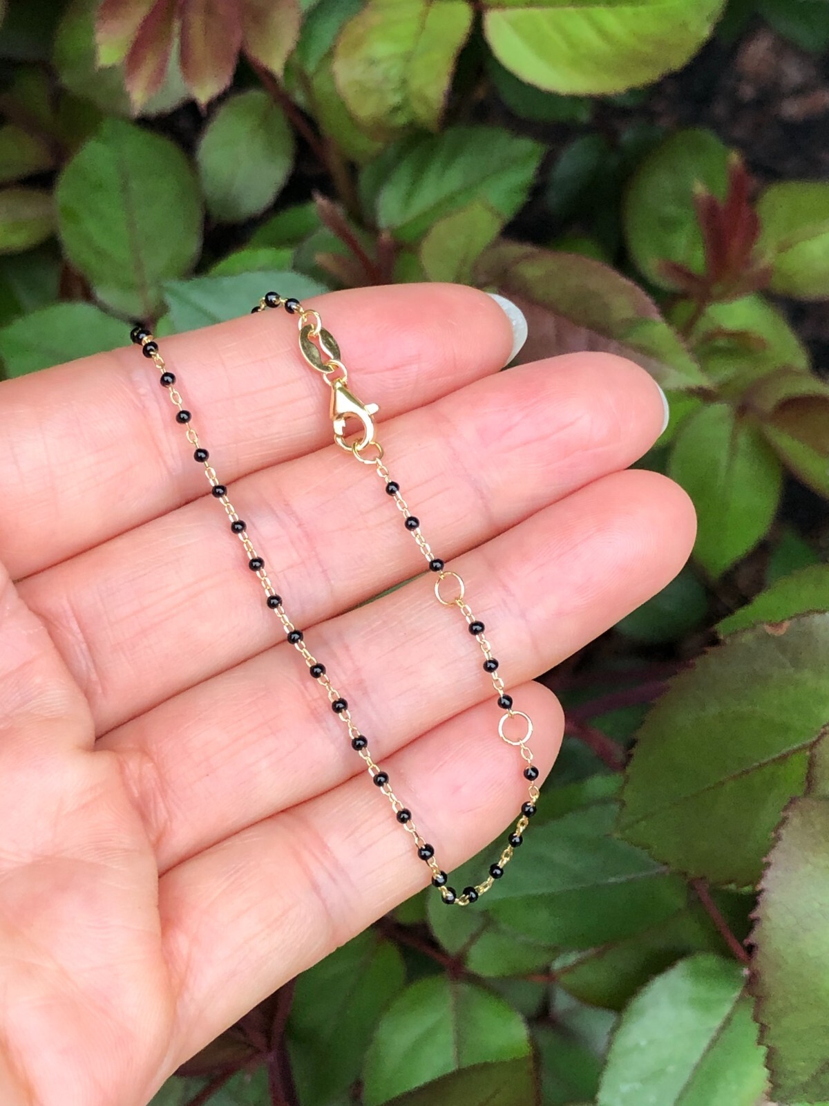 925 Sterling Silver Gold Black Bead Beaded Bracelet Dainty Bead 1mm 6.5-7.75″