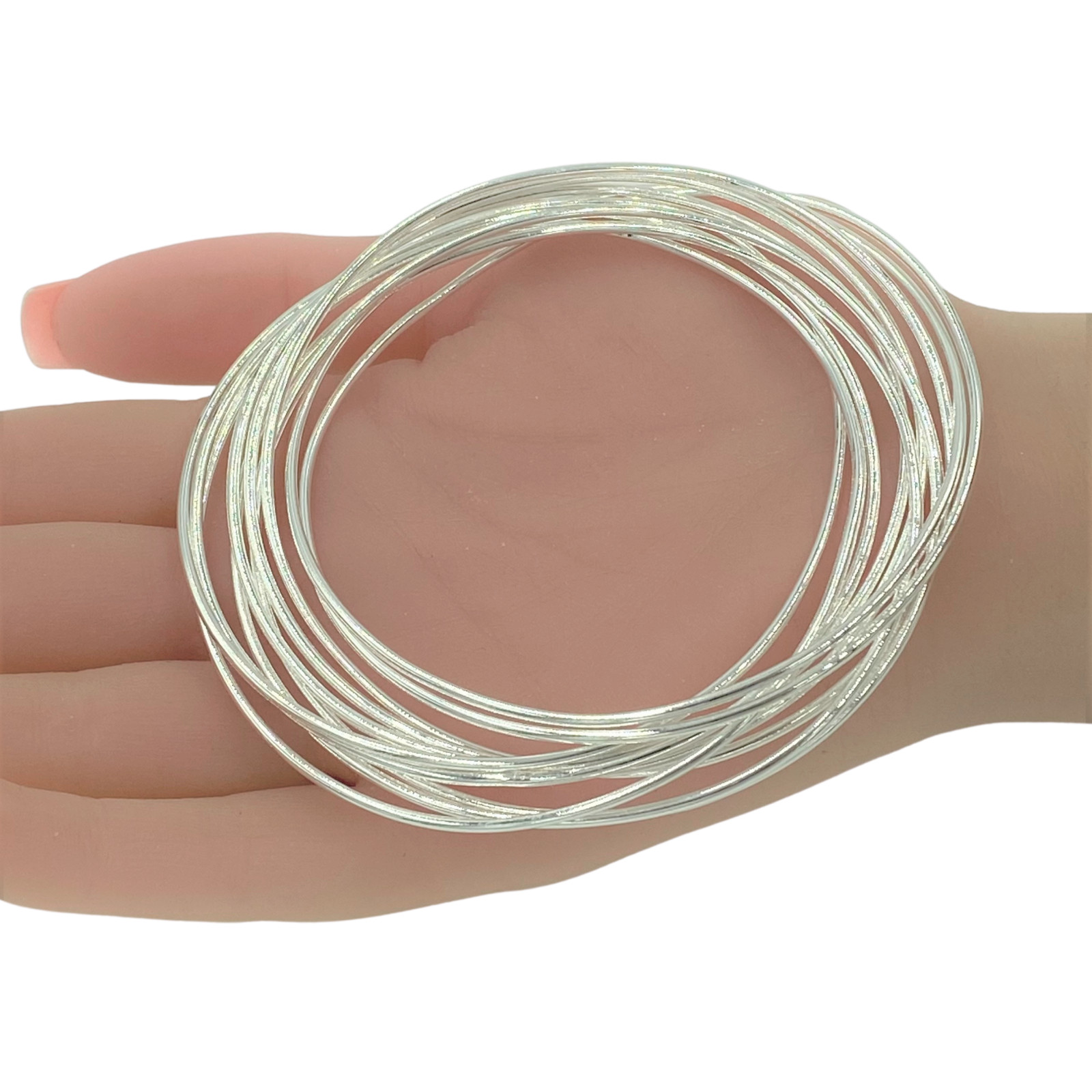 Women’s Large Wrist Classic Ten Ring Bangle Bracelet Sterling Silver