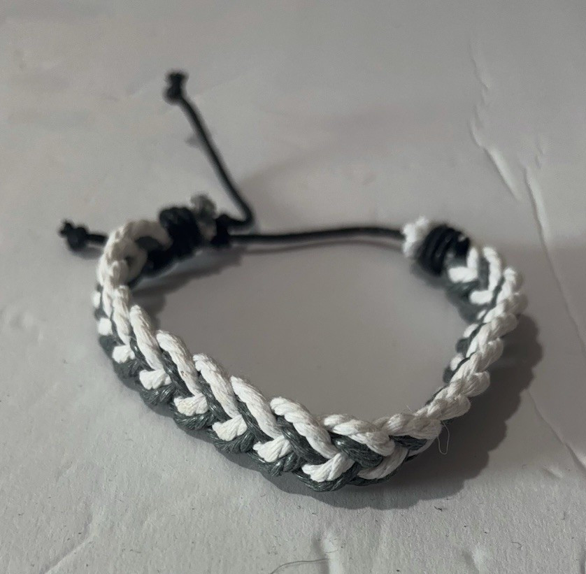 Gray & white Braided Cord Bracelet Adjustable Drawstring Closure No Stone